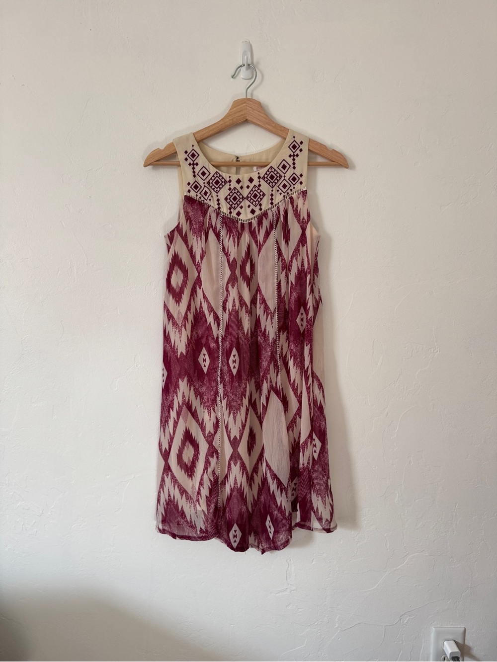 Plum and Cream Sleeveless Embroidered Dress